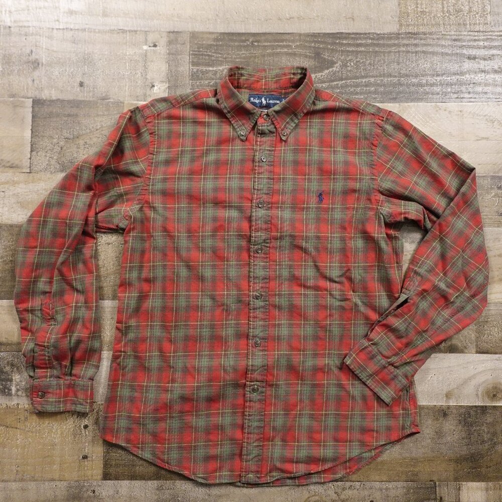 Ralph Lauren Plaid Button Down Shirt Men’s Large Red Green Custom Fit